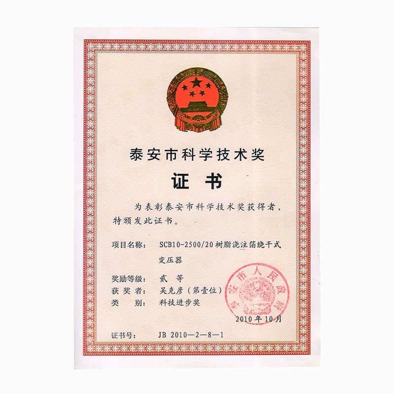 SCB10-2500-20 Cast Resin Foil Wound Dry-Type Transformer - 2nd Prize